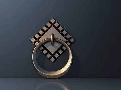 Glossy Metal Door Handle with Diamond Shaped Lattice and Circular Ring Design 3d model