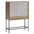 Modern Entryway Cabinet Sideboard With Wooden Frame Black Mesh Panel And Metal Legs