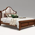 Classic Wooden Double Bed with Upholstered White Headboard and Bedding Pillows