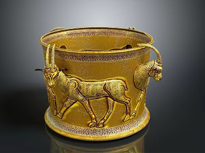 Decorative Golden Household Container With Animal Reliefs And Dual Handles For Home Decor Storage 3d model