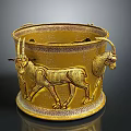 Decorative Golden Household Container With Animal Reliefs And Dual Handles For Home Decor Storage