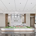 Modern Elegant Property Sales Office Lobby With Real Estate Sand Table And Marble Reception Desk