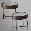 Modern Round Side Tables With White Top And Walnut Wood Frame Metal Legs