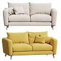 Light Gray And Yellow Modern Two Seater Sofa With Soft Cushions And Wooden Legs