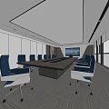Modern Conference Room Interior With Large Table Comfortable Chairs Windows And Screen 3d model