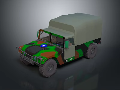 Camouflage Military Truck 3D Rendering With Green Cargo Bed And Front Headlights 3d model