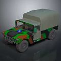 Camouflage Military Truck 3D Rendering With Green Cargo Bed And Front Headlights
