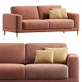 Modern Rust Colored Upholstered Sofa With Soft Yellow Accent Pillows And Sleek Metal Legs