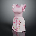 Elegant Pink Dress with Ruffle Sleeves and White Base Pink Floral Pattern