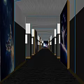 KTV Hallway In Modern Tech Style With Starry Sky Background Illuminated Lines And Reflective Floor