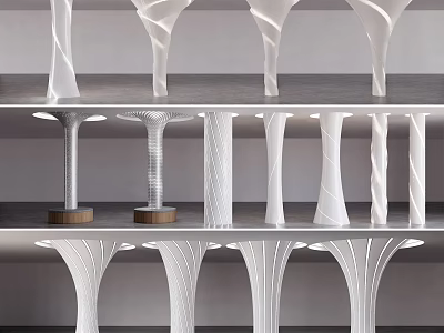 Various Modern Architectural Columns Featuring Twisted Curved And Textured Design Styles 3d model