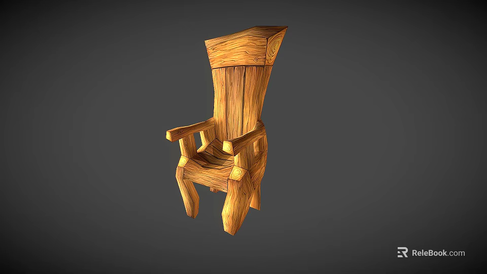 Handcrafted Wooden Chair With Carved Design Armrests Backrest And Natural Wood Texture 3d model 