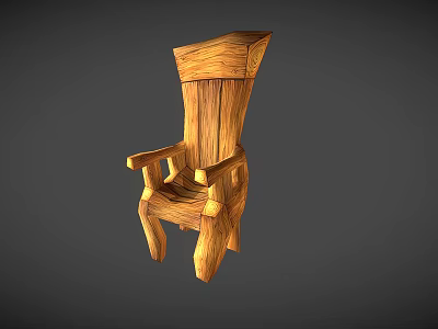 Handcrafted Wooden Chair With Carved Design Armrests Backrest And Natural Wood Texture 3d model