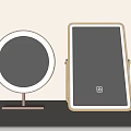 Modern Bathroom Vanity With Round Lighted Mirror And Square Gold Framed Mirror
