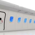 Modern White Symmetric Activity Passageway With Curved Structure Blue Windows And Black Doors