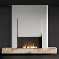 Modern Fireplace Design With White Frame Black Grille And Marble Base Burning Flames 3d model