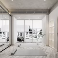 Modern Fitness Yoga Studio with Large Windows Mirror and Yoga Mats