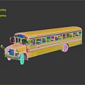 Yellow School Bus With Green Windows Multiple Panels And Shiny Exterior