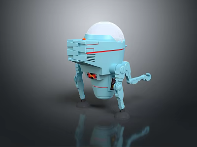 Blue Robot Character With Spherical Head Mechanical Legs And Arm For Game And Movie Scenes 3d model