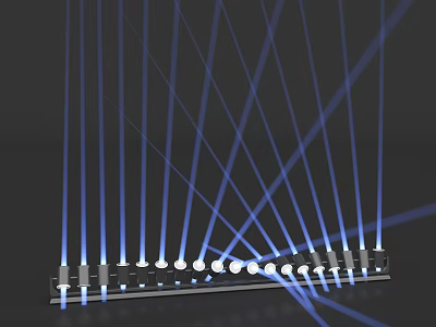 Lighting Combination featuring multiple slender light poles blue light rays black base and crossing effect 3d model