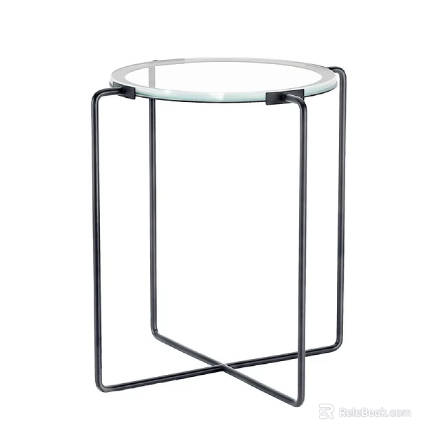 Modern Round Side Table With Glass Top And Black Metal Frame For Living Room 3d model 