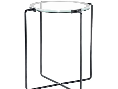 Modern Round Side Table With Glass Top And Black Metal Frame For Living Room 3d model