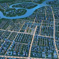 Aerial Urban Planning Design With River Integration And Residential Building Layout