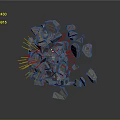 Wood Stone Sphere Composed of Fragmented Rocks in Floating State with Blue Radiant Lines