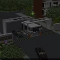 Modern Residential Entrance Gate With Security Booth Cars And Greenery