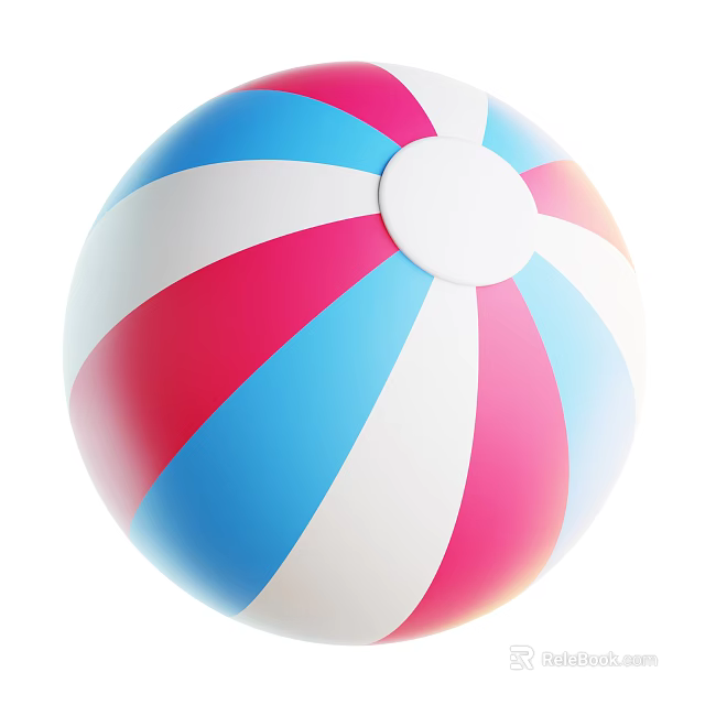 Colorful Beach Ball With Blue Pink White Stripes And Round Center Design 3d model 