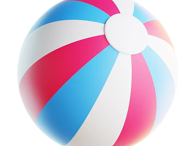 Colorful Beach Ball With Blue Pink White Stripes And Round Center Design 3d model