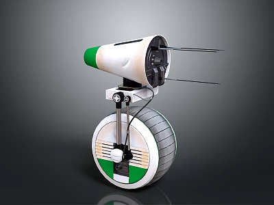 Modern Single Wheel Robot With White Green Design Top Structure And Antennas 3d model