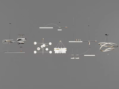 Modern Chandelier Designs Featuring Various Circular Linear And Branched Lighting Fixtures 3d model