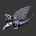 Mechanical Dinosaur Character With Winged Design Sharp Claws Red Eyes White Blue Body 3d model