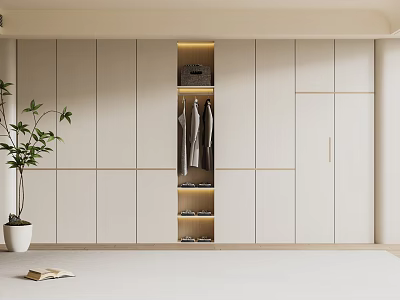 Modern White Wardrobe Interior With Illuminated Open Compartment And Clothing Storage 3d model