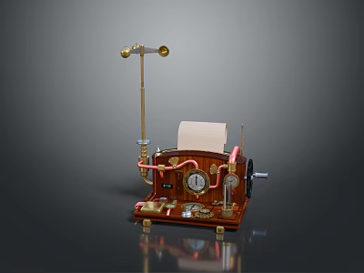Vintage Industrial Mechanical Equipment With Wooden Frame Metal Components And Paper Output 3d model