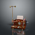 Vintage Industrial Mechanical Equipment With Wooden Frame Metal Components And Paper Output