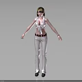 3D Female Character Wearing White Top And Pants With Red Belt Standing In Gray Background