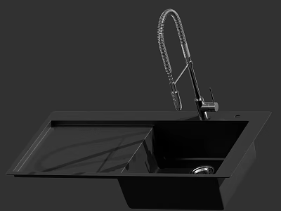 Black Double Bowl Kitchen Sink With Pull Out Faucet And Modern Design 3d model