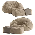 Beige Fabric Bean Bag Chair With Cozy Ottoman And Throw Blanket For Living Room