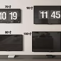 Various Size Wall Mounted TVs Displaying Time And Room Reflections On Screens