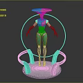 Futuristic Game Movie Character In Green Bodysuit With Yellow Accents And Glowing Transparent Ring Base