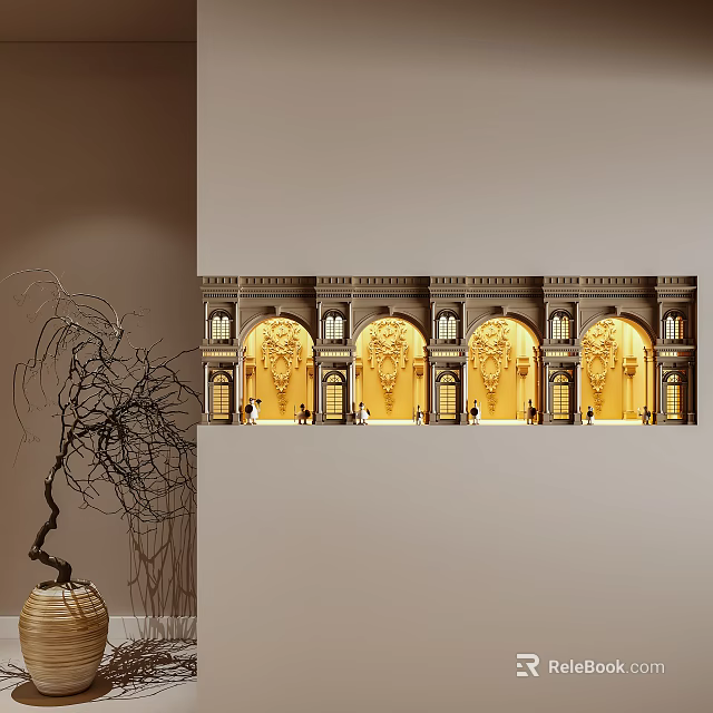 Elegant Wall Sconces With Ornate Design Illuminating Classical Building Wall 3d model 