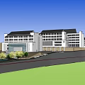 White Multi Floor School Building With Traditional Roof Surrounded By Trees And Lawn