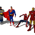 Batman Superman Spiderman and Iron Man Cartoon Superhero Characters in Action Poses