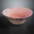 Traditional Handcrafted Ceramic Bowl With Pink Interior And Red White Geometric Patterns