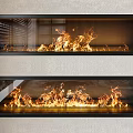 Modern Luxury Double Layer Fireplace With Flames And Glass Panel Minimalist Design 3d model