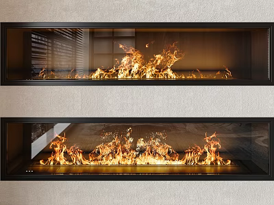 Modern Luxury Double Layer Fireplace With Flames And Glass Panel Minimalist Design 3d model