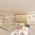 Elegant Modern Shoe Store Interior With Open Display Shelves Handbags And High Heels