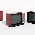 Three Vintage Retro TVs With Wooden Case And Antennas On White Background